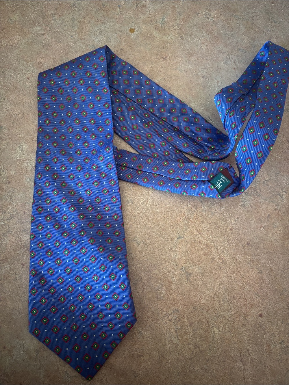 Ralph Lauren Blue Silk Geometric Medallion Tie